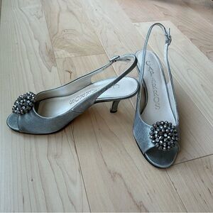 Caparros Silver Heels with Brooch Toe Detail